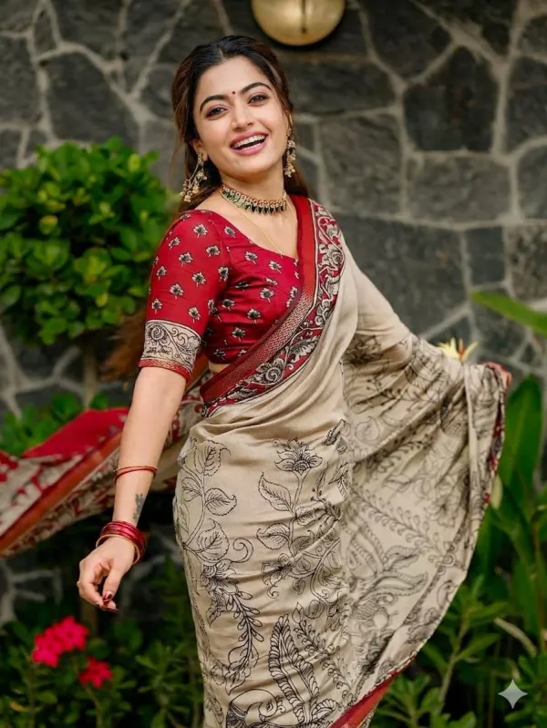 Cream_With_Red_Pure_Mal_Cotton_Soft_Silk_Saree_With_Blouse