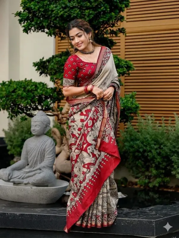 Cream_With_Red_Pure_Mal_Cotton_Soft_Silk_Saree_With_Blouse