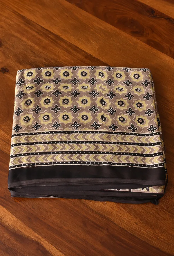 Yellow_And_Dark_Cream_Ajrakh_Modal_Silk_Saree