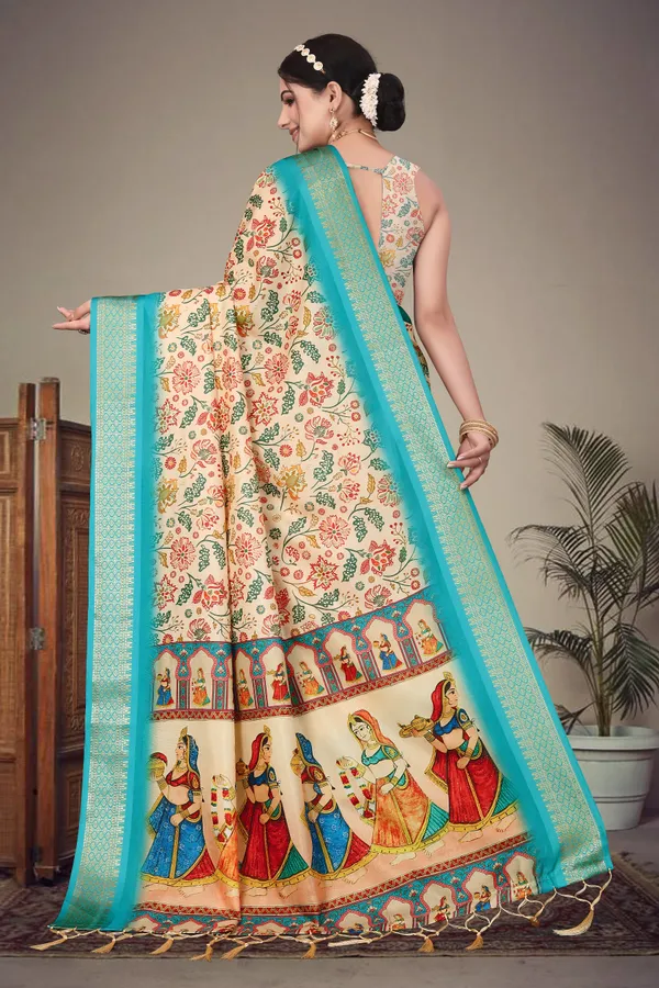 Cream_Cotton_Silk_Digital_Print_&_Jacquard_Border_With_Fancy_Latkan_Saree_For_Women