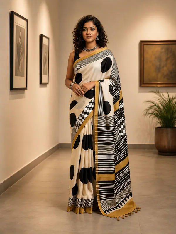Ajrakh_Cream_And_Yellow__Silk_Saree