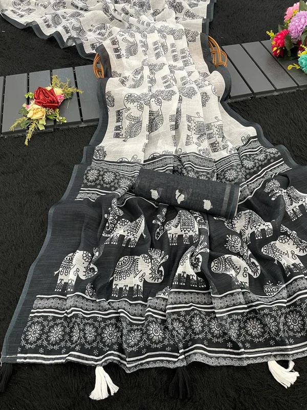 Black_Handloom_Linen_Cotton_Saree_For_Women