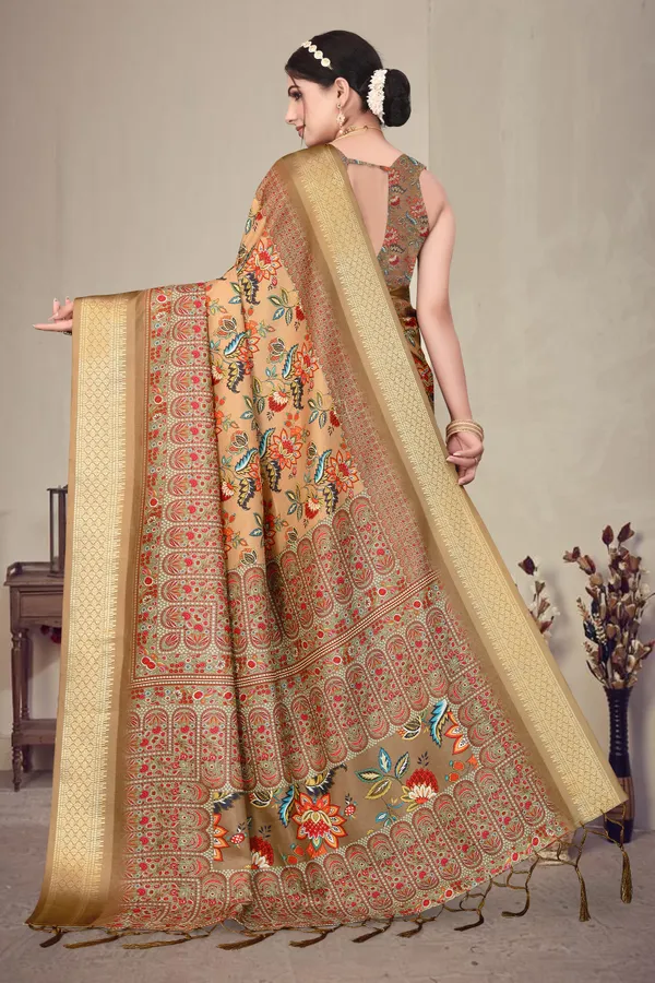 Brown_Cotton_Silk_Digital_Print_&_Jacquard_Border_With_Fancy_Latkan_Saree_For_Women