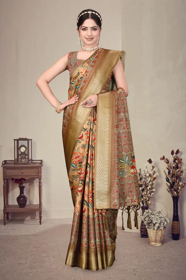 Brown_Cotton_Silk_Digital_Print_&_Jacquard_Border_With_Fancy_Latkan_Saree_For_Women