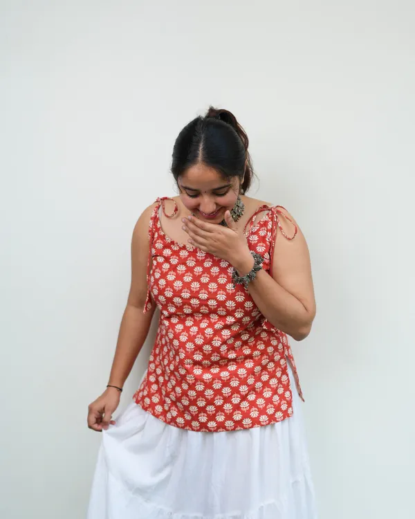 Aarohi_-_Orange_lotus_print_short_kurti_for_women