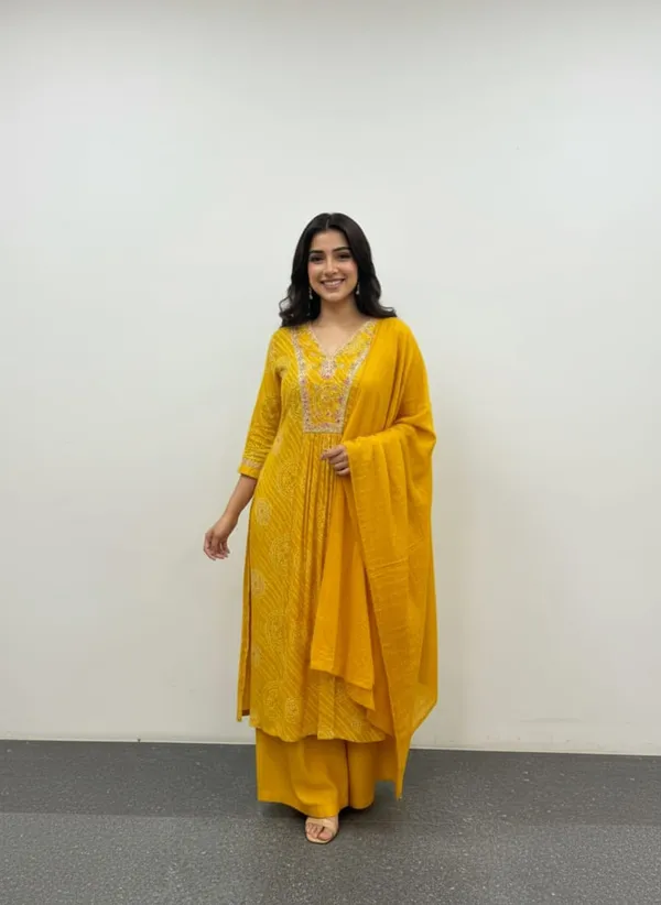 Yellow_Muslin_Fabric_Sunlit_Festive_3_Piece_Kurta_Pant_Set_For_Women