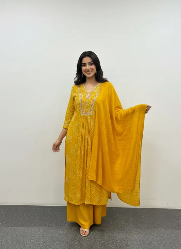 Yellow_Muslin_Fabric_Sunlit_Festive_3_Piece_Kurta_Pant_Set_For_Women