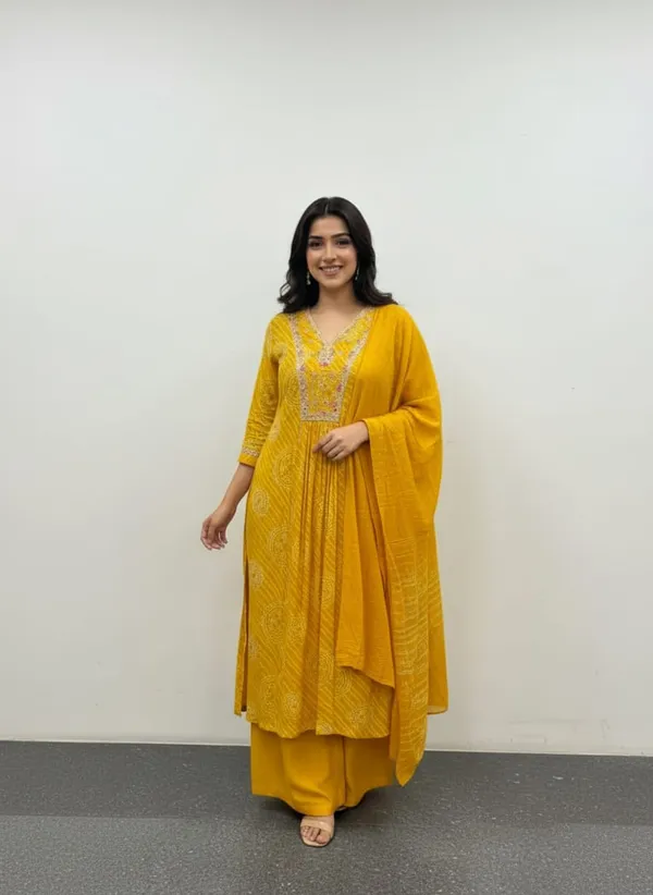 Yellow_Muslin_Fabric_Sunlit_Festive_3_Piece_Kurta_Pant_Set_For_Women