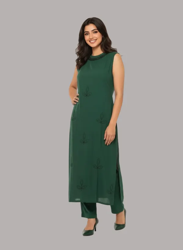 Forest_Green_Rayon_Fabric_Embroidered_Straight_Kurta_With_Pants_For_Women