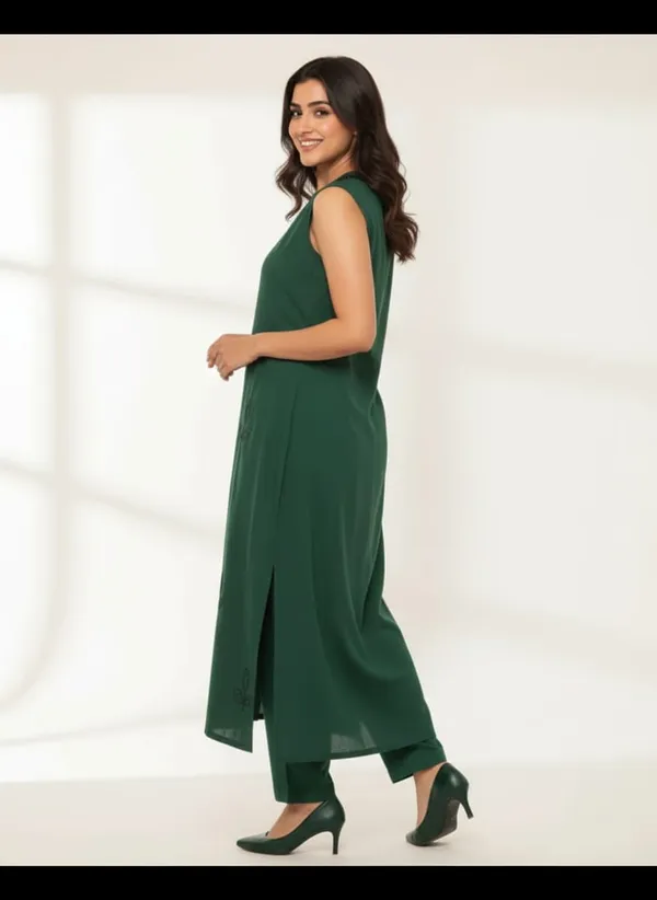 Forest_Green_Rayon_Fabric_Embroidered_Straight_Kurta_With_Pants_For_Women