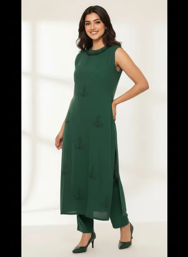 Forest_Green_Rayon_Fabric_Embroidered_Straight_Kurta_With_Pants_For_Women