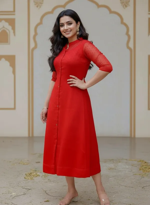 Elegant_red_A-line_dress_with_mandarin_neckline