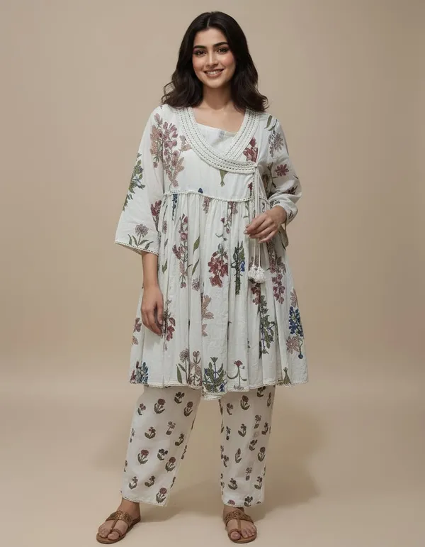 Cream_Floral_Pure_Mul_Cotton_Angrakha_Co-Ord_Set_For_Women