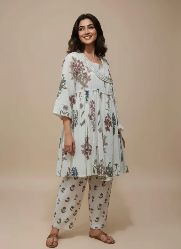 Cream_Floral_Pure_Mul_Cotton_Angrakha_Co-Ord_Set_For_Women