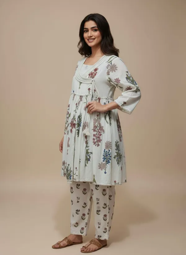 Cream_Floral_Pure_Mul_Cotton_Angrakha_Co-Ord_Set_For_Women