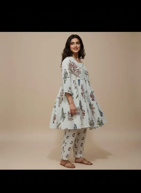 Cream_Floral_Pure_Mul_Cotton_Angrakha_Co-Ord_Set_For_Women