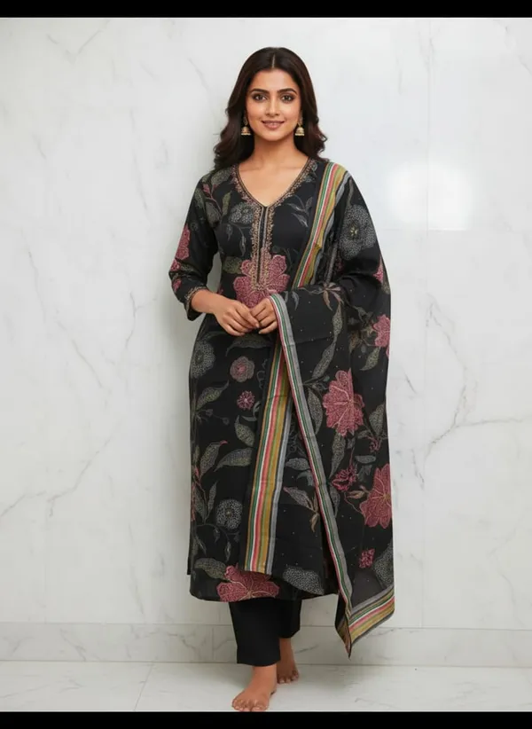 Black_Floral_Charm_Muslin_Kurta_Set_For_Women