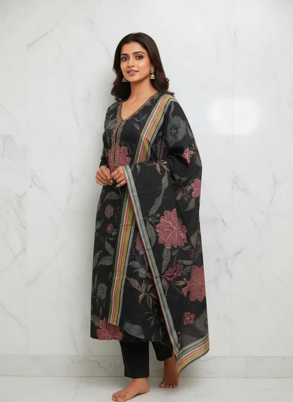 Black_Floral_Charm_Muslin_Kurta_Set_For_Women