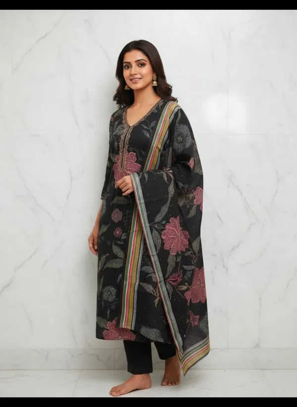 Black_Floral_Charm_Muslin_Kurta_Set_For_Women