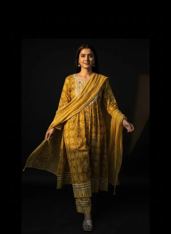 Mustard_Yellow_Ajrakh_Print_Cotton_Kurta_Pant_Set_For_Women