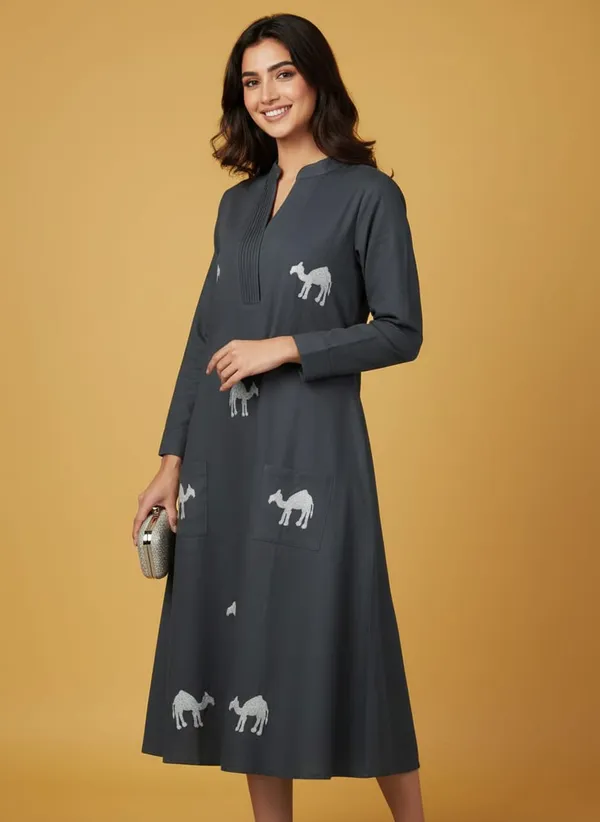 Grey_Camel_Pure_Cotton_Kurti_Pant_Set_For_Women
