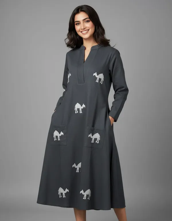 Grey_Camel_Pure_Cotton_Kurti_Pant_Set_For_Women
