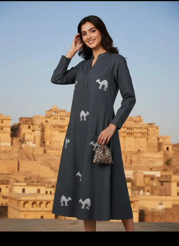 Grey_Camel_Pure_Cotton_Kurti_Pant_Set_For_Women