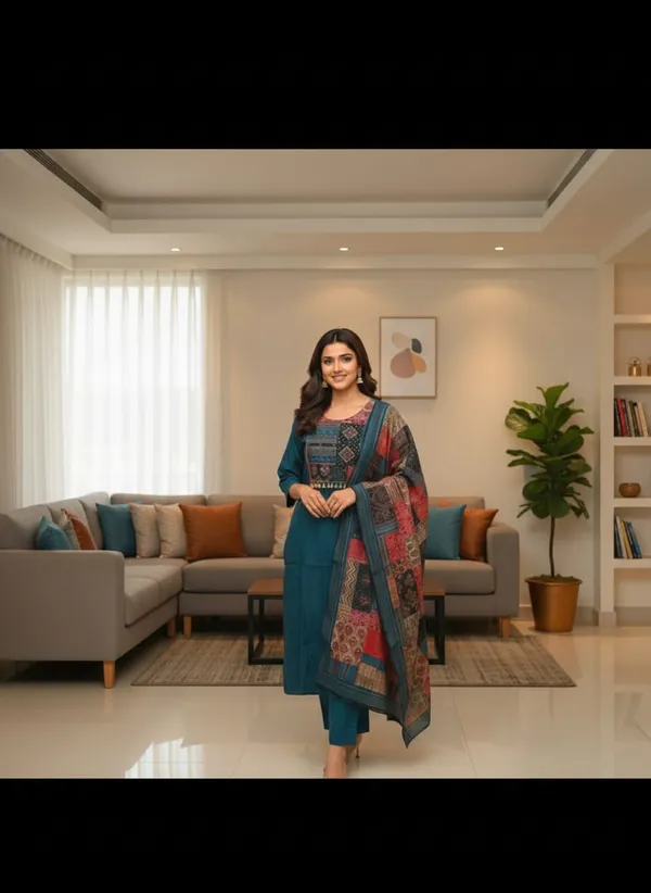 Teal_Blue_Muslin_Regal_Patchwork_Suit_Set_For_Women