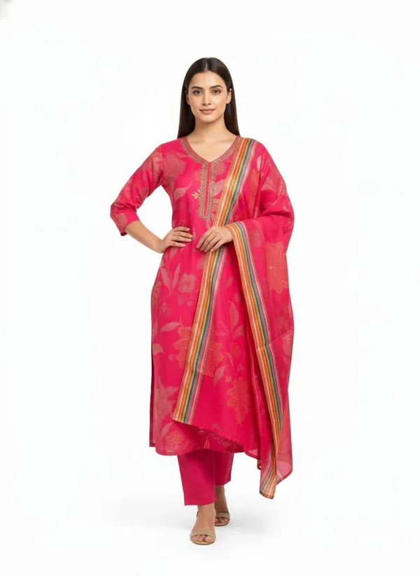 Hot_Pink_Muslin_Radiance_Floral_Ensemble_Suit_Set_For_Women