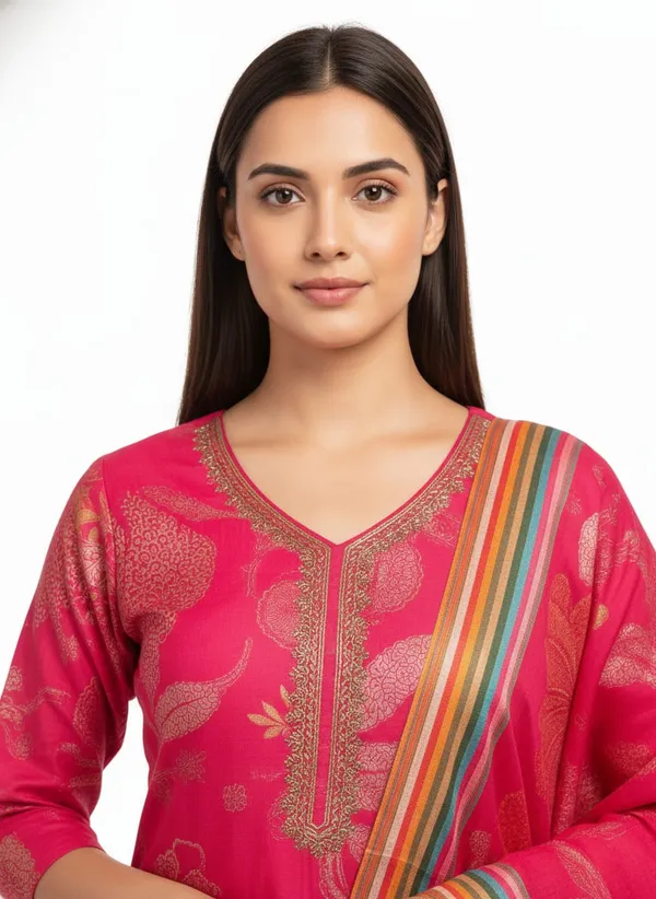 Hot_Pink_Muslin_Radiance_Floral_Ensemble_Suit_Set_For_Women