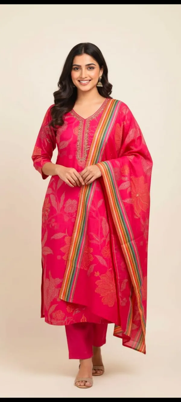 Hot_Pink_Muslin_Radiance_Floral_Ensemble_Suit_Set_For_Women