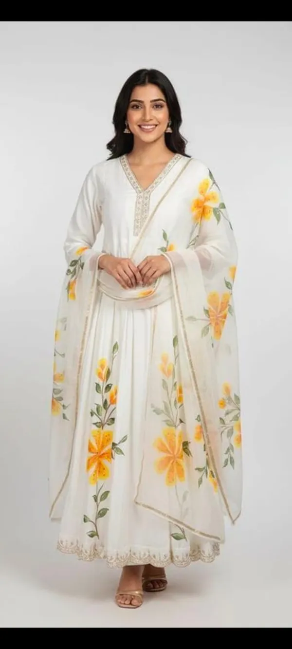 White_Lily_Hand-Painted_Muslin_Anarkali_Set_For_Women