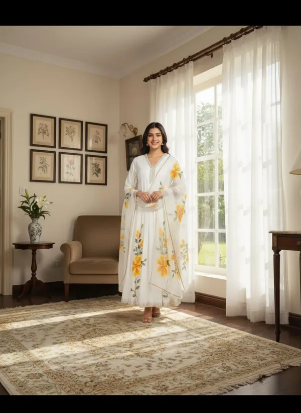 White_Lily_Hand-Painted_Muslin_Anarkali_Set_For_Women