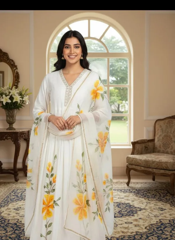 White_Lily_Hand-Painted_Muslin_Anarkali_Set_For_Women