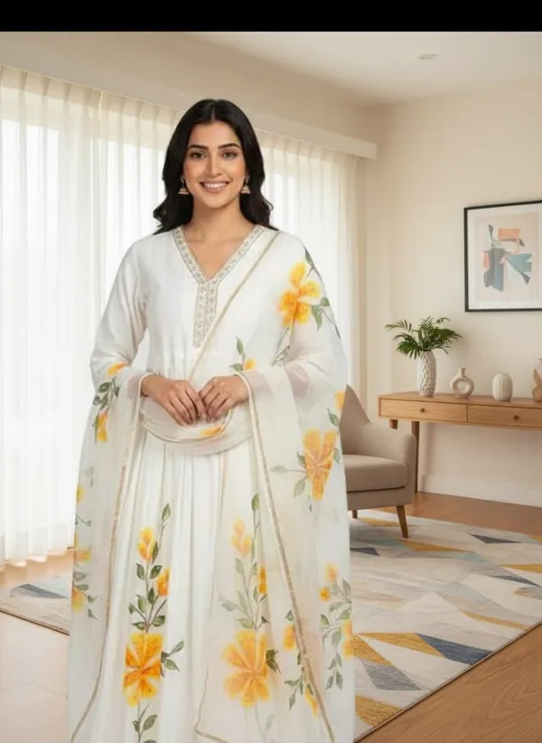 White_Lily_Hand-Painted_Muslin_Anarkali_Set_For_Women