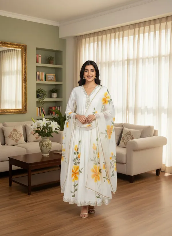White_Lily_Hand-Painted_Muslin_Anarkali_Set_For_Women