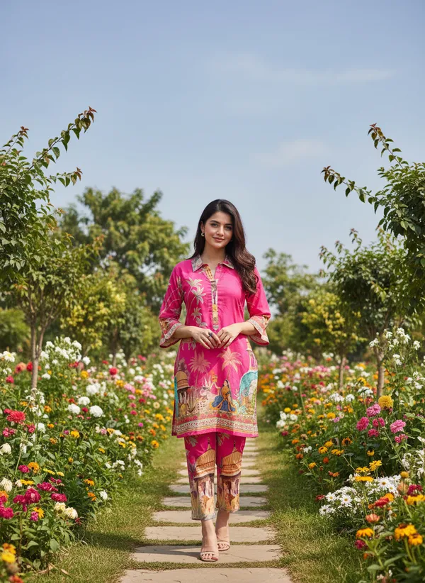 Hot_Pink_Jaipur_Tales_Printed_Cotton_Co-Ord_Set_For_Women