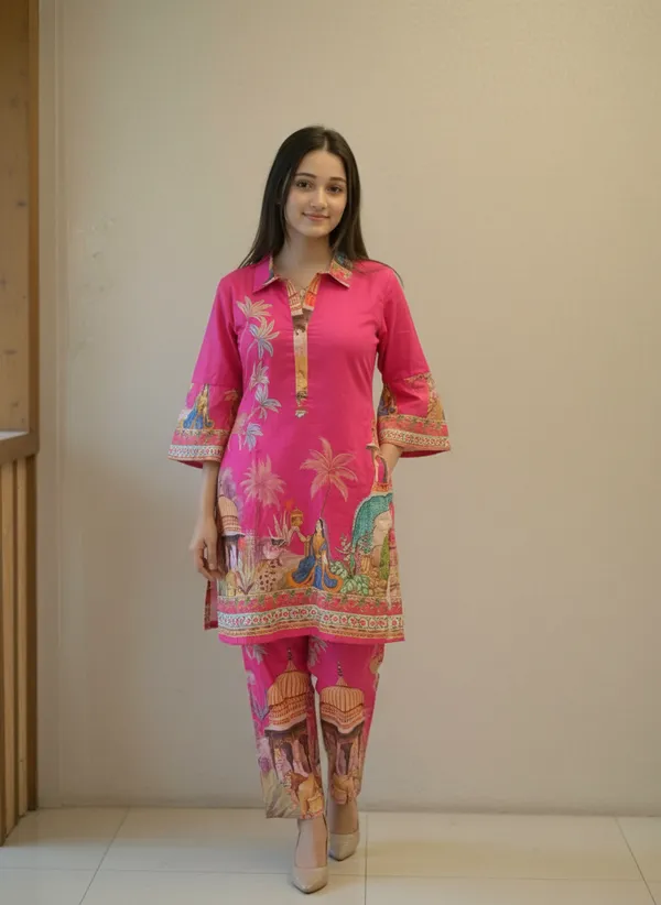 Hot_Pink_Jaipur_Tales_Printed_Cotton_Co-Ord_Set_For_Women