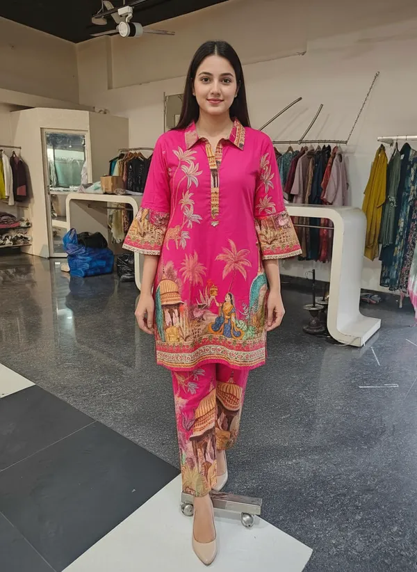 Hot_Pink_Jaipur_Tales_Printed_Cotton_Co-Ord_Set_For_Women