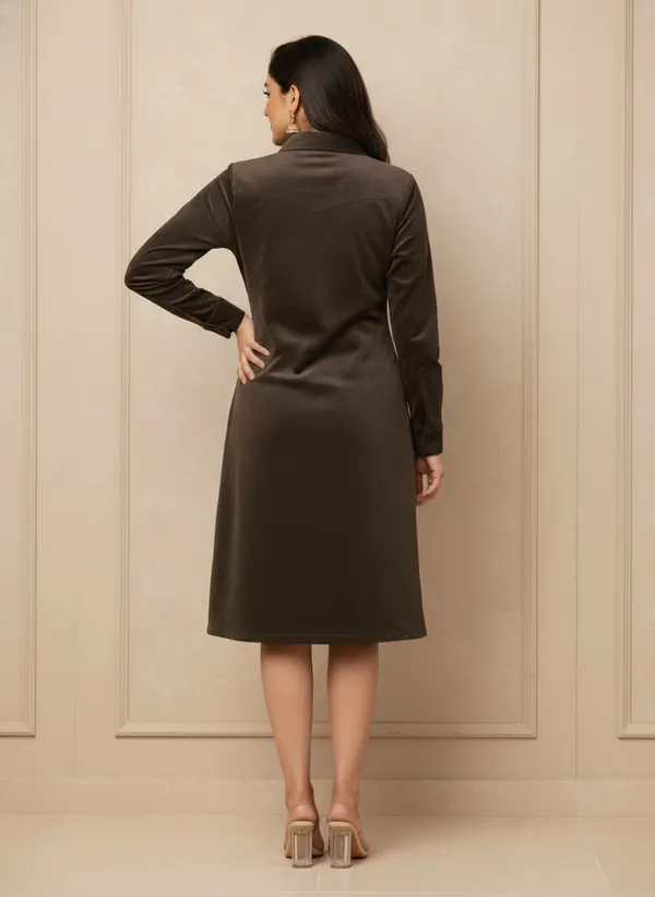 Chic_olive-brown_shirt_dress_with_Classic_collar