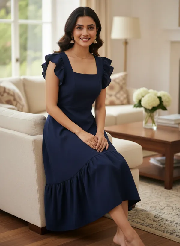Elegant_navy_blue_midi_dress_with_soft_ruffled_cap_sleeves