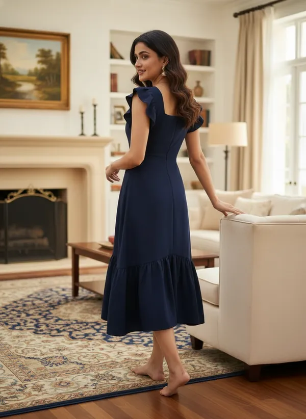 Elegant_navy_blue_midi_dress_with_soft_ruffled_cap_sleeves