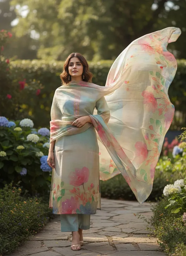 Pista_Green_Meadow_Whisper_Floral_Muslin_Kurta_Set_For_Women