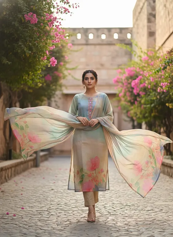 Pista_Green_Meadow_Whisper_Floral_Muslin_Kurta_Set_For_Women