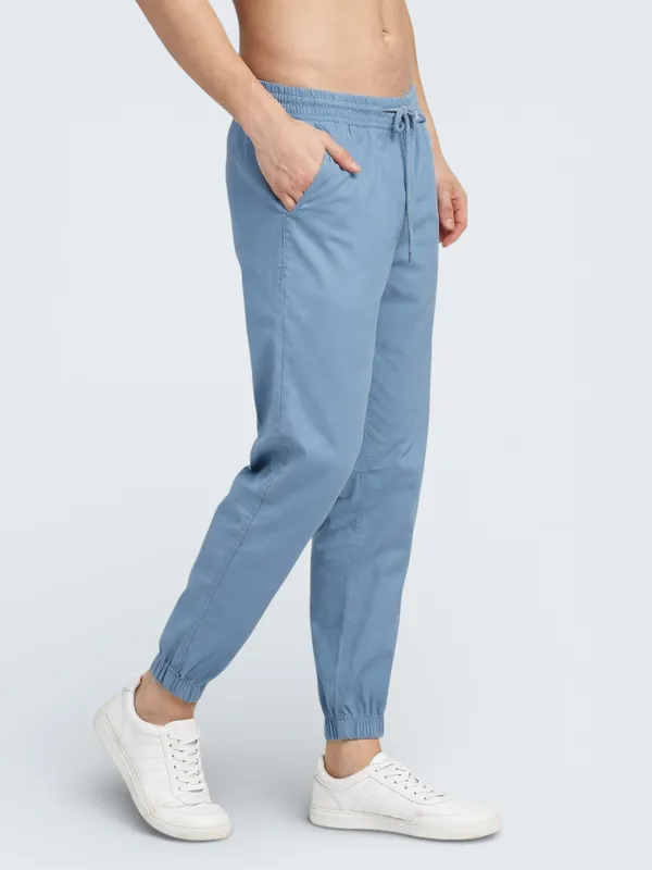 Aqua_Blue_Cotton_Blend_Relaxed_Fit_Casual_Jogger_For_Men