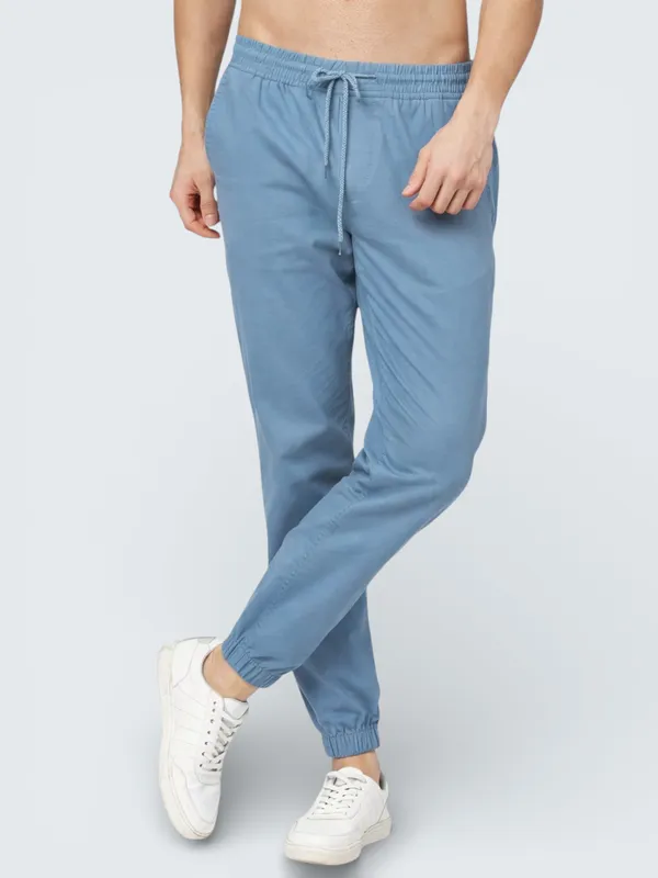 Aqua_Blue_Cotton_Blend_Relaxed_Fit_Casual_Jogger_For_Men