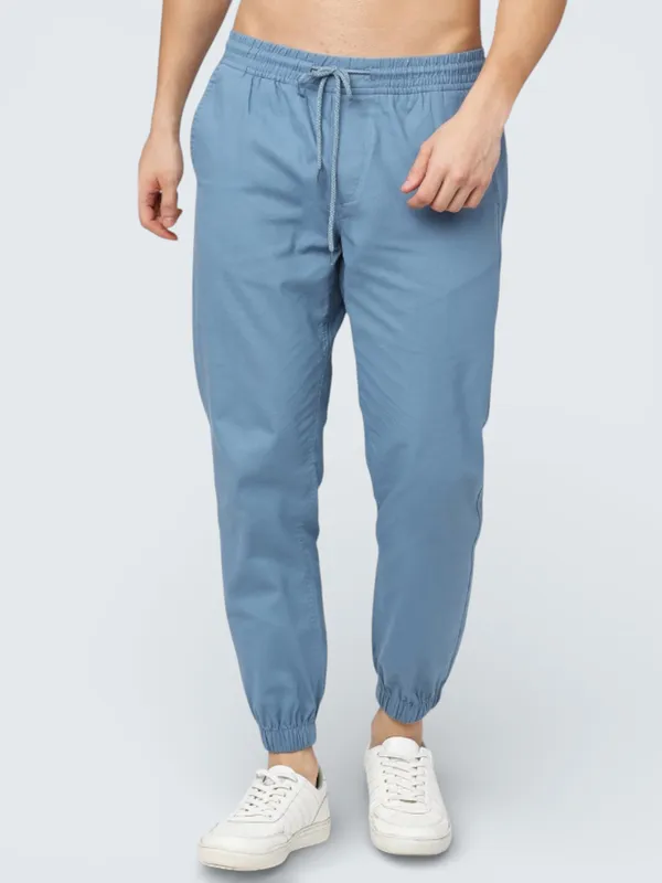 Aqua_Blue_Cotton_Blend_Relaxed_Fit_Casual_Jogger_For_Men