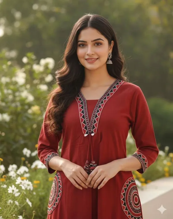 Red_handloom_kurta_set
