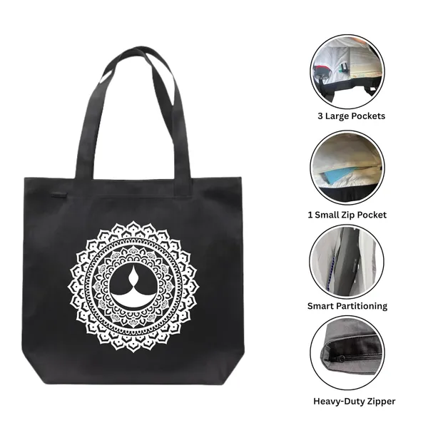 Black_Festive_Season_Special_Mandala_Art|_Tote_Bag__Stylish_Printed_Zipper_Closure_Shoulder_Bag_For_College,_Office,_Travel_&_Shopping_|_Cotton_Fabric_|_Proudly_Made_In_India,_For_Unisex