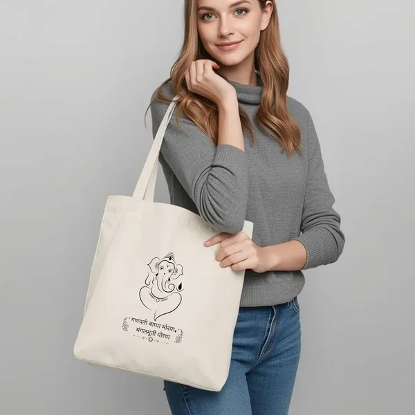 White_Festive_Season_Special|Ganesh_Ji_Diwali_Tote_Bag__|_Stylish_Printed_Shoulder_Bag_For_College,_Office,_Travel_&_Shopping_|_Cotton_Fabric_|_Proudly_Made_In_India,_For_Unisex